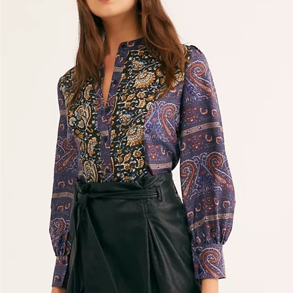 Antik Batik x Anthropologie Danika XS | 0/2 Black Blue Floral & Baroque Button - Picture 2 of 7